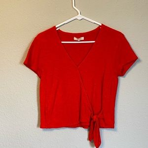 Red Crop Top with Tie Front